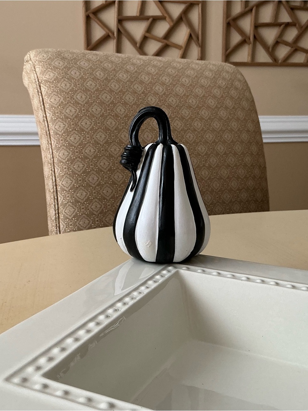 Black and White Striped (Beetlejuice) Gourd Pumpkin Platter Decoration π